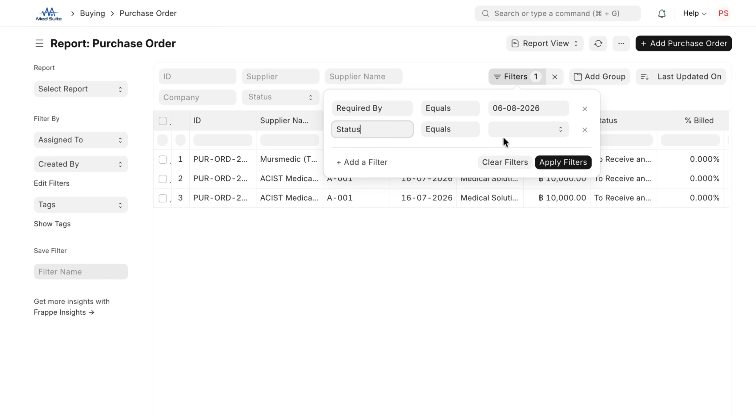 ภาพขั้นที่ 4: สร้างรายงาน Purchase Order เพื่อส่งให้คลังและบัญชี