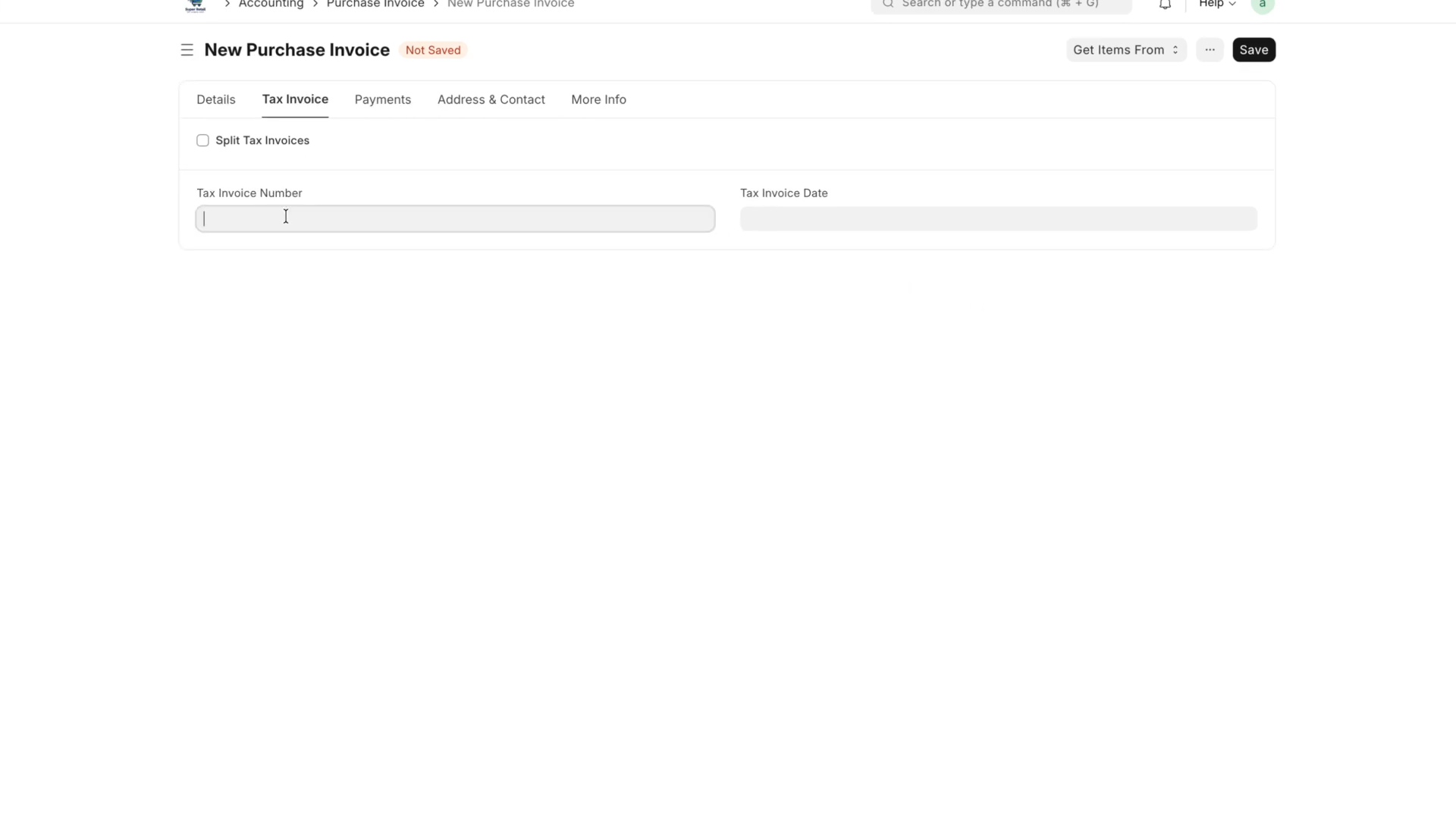 ภาพขั้นที่ 4: Purchase Invoice: ตั้งหนี้สินค้า (กรณี Landed Cost Voucher)