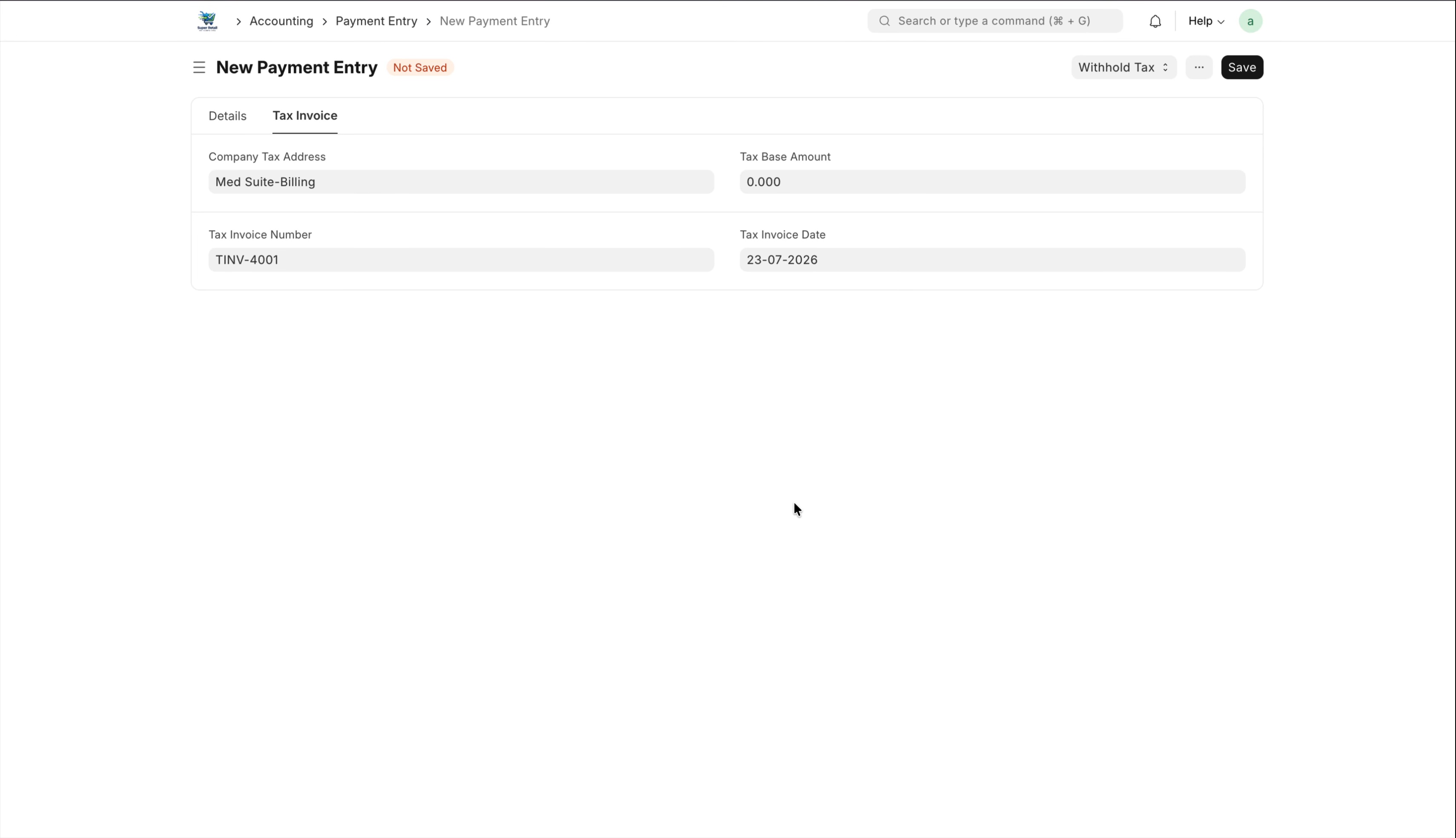 ภาพขั้นที่ 6: Payment Entry: ย้ายภาษีเข้า 1500-01 (ภาษียังไม่ถึงกำหนดชำระ)