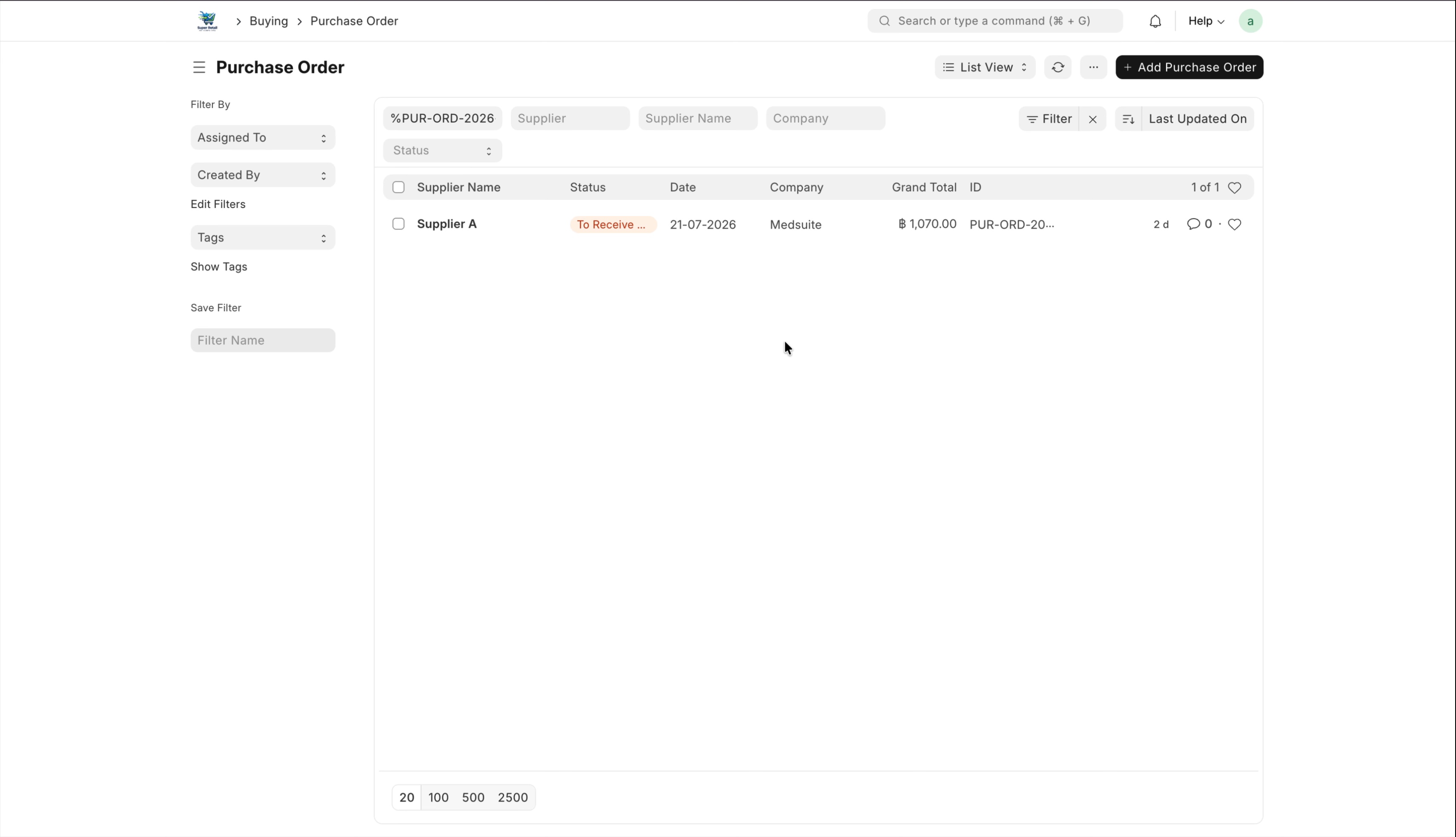 ภาพขั้นที่ 1: Purchase Order: ใบสั่งซื้อ (ภาษียังไม่ถึงกำหนดชำระ)