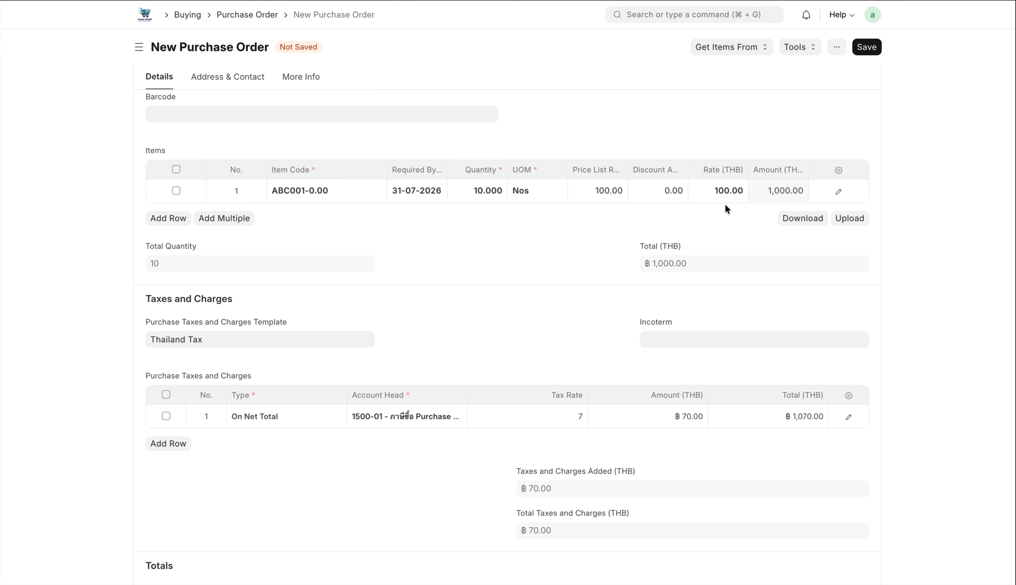 ภาพขั้นที่ 4: Purchase Order: ใบสั่งซื้อ (ภาษียังไม่ถึงกำหนดชำระ)