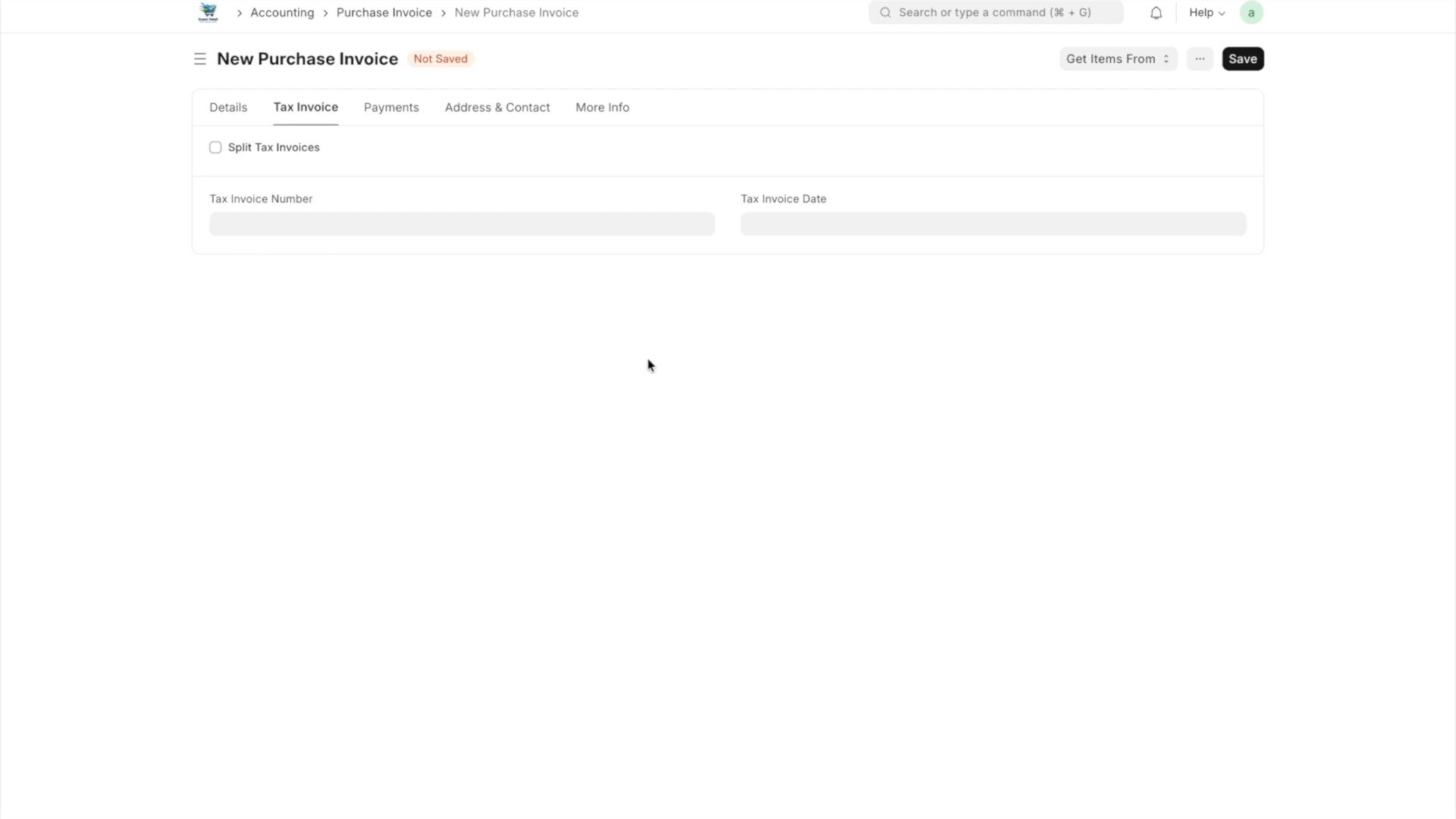 ภาพขั้นที่ 5: Purchase Invoice #1: สร้าง Deposit Invoice โดยตรง (มัดจำ)