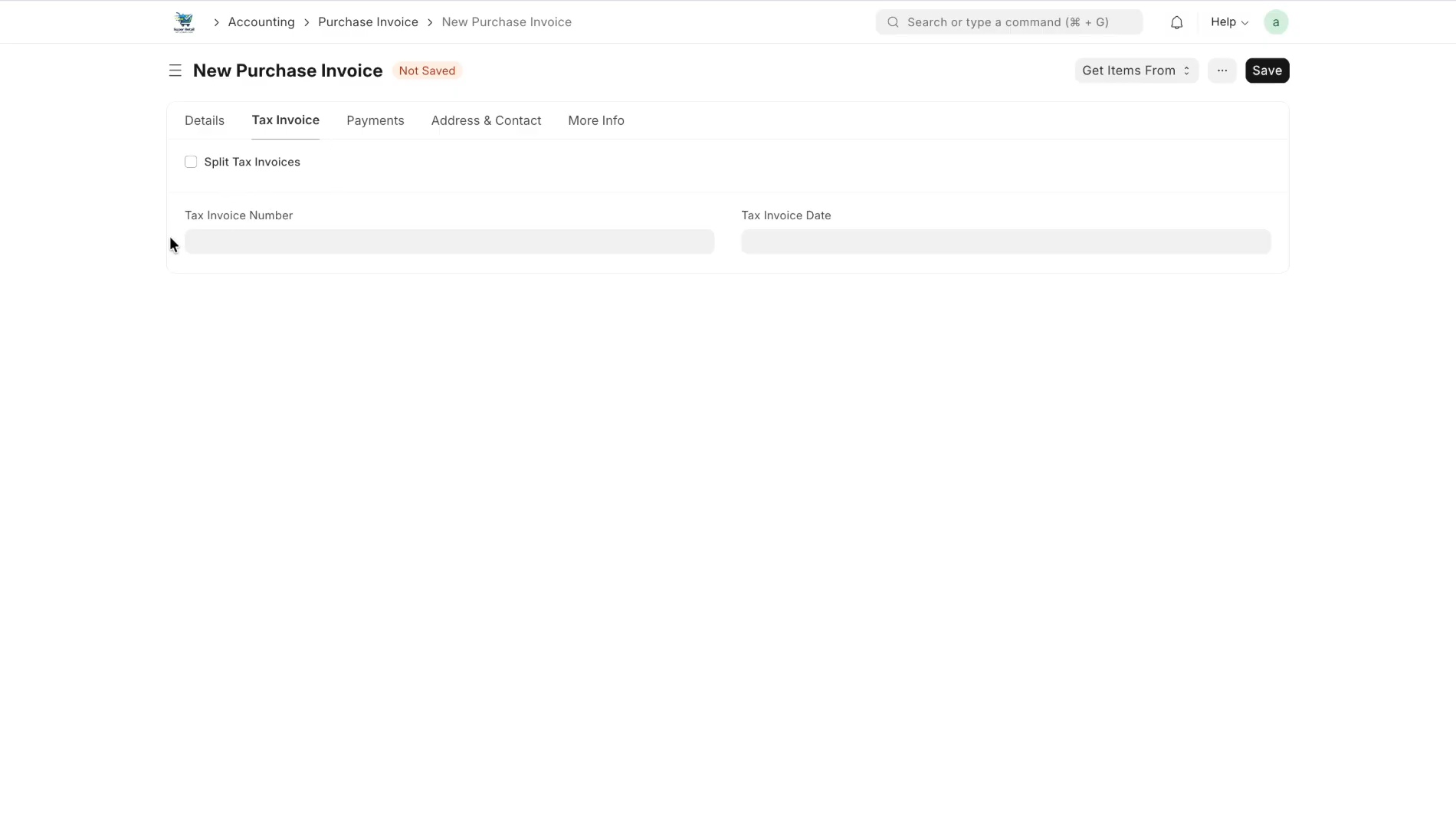 ภาพขั้นที่ 4: Purchase Invoice: ใบตั้งหนี้